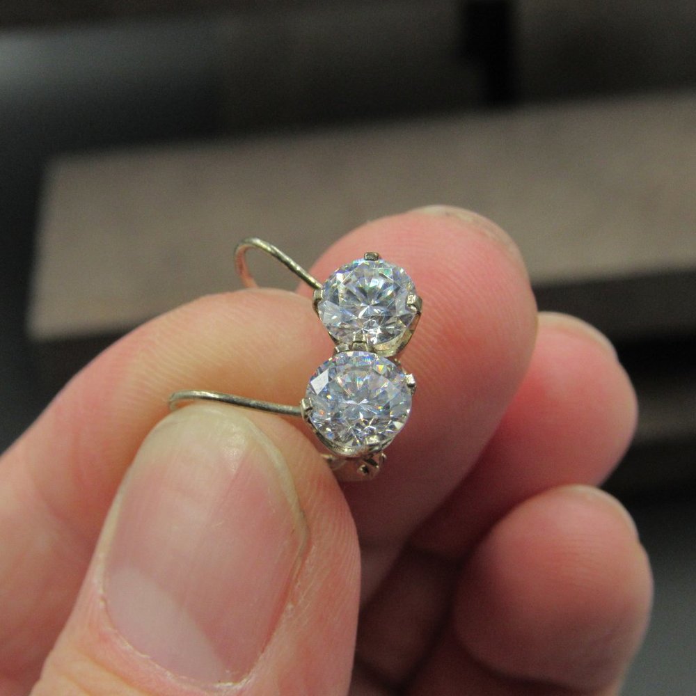 Sterling Silver Rustic Solitaire Cz Earrings - image 2